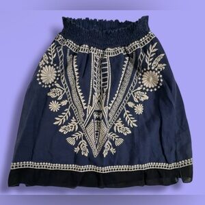 Johnny Was Blue Embroidered Mini Skirt